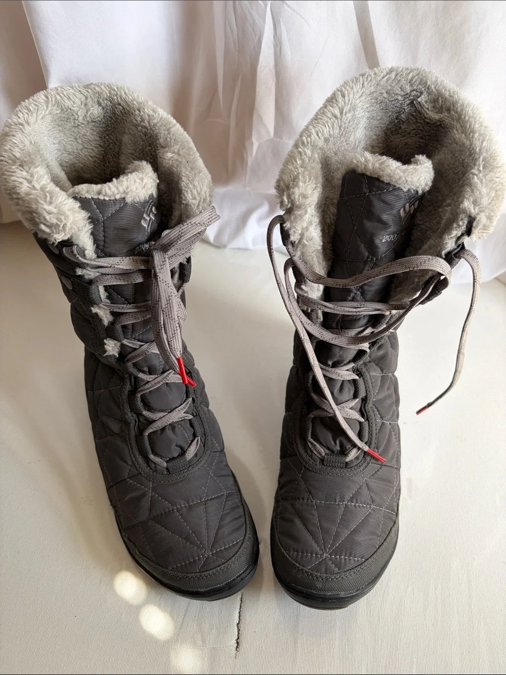 Columbia Omni-Grip Waterproof  Gray Quilted Faux-Fur Trim Winter Boots